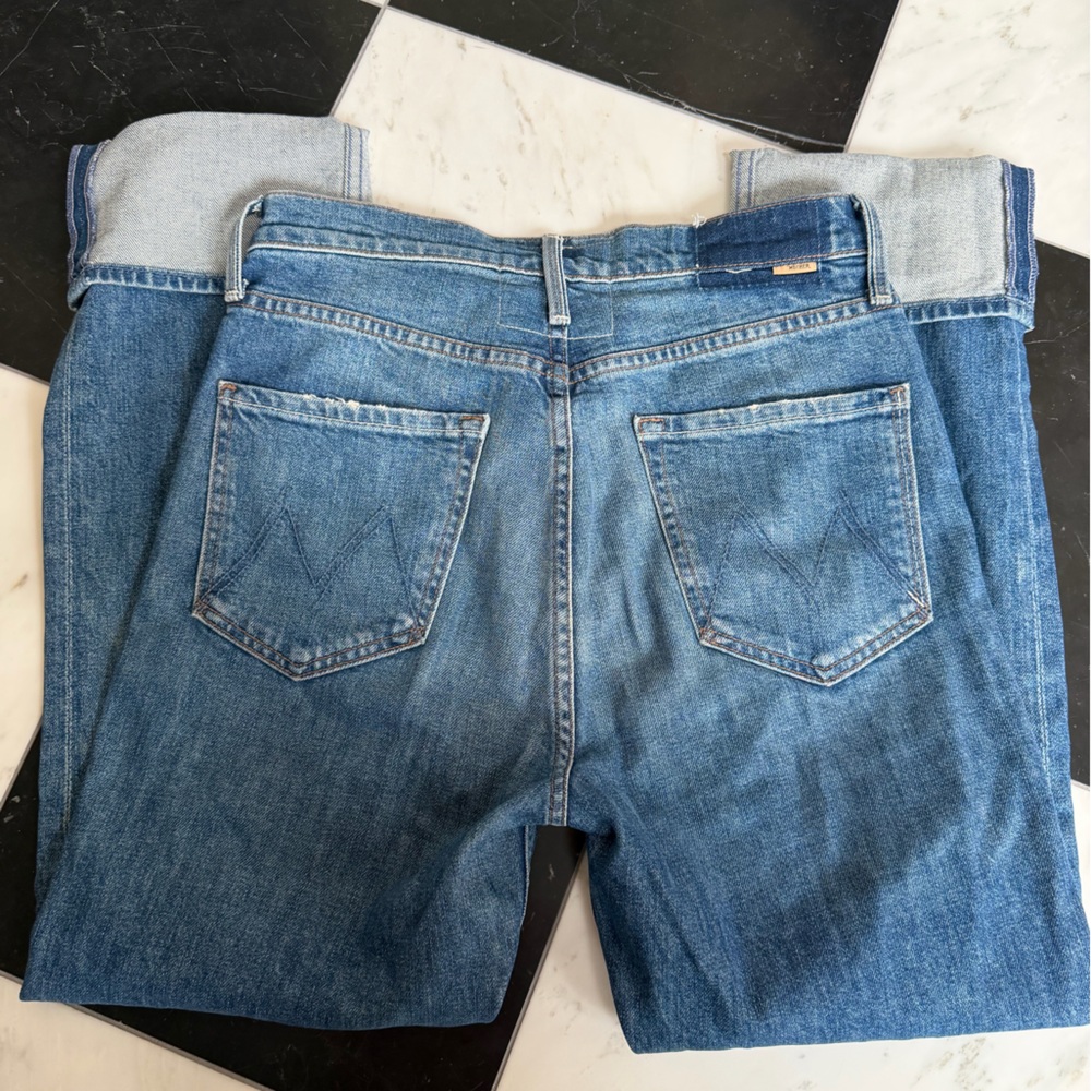 MOTHER High-Rise Straight Blue Jeans